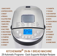 29-in-1 Smart Bread Maker Machine UK Model – Gluten Free, Wholemeal & Homemade Settings – 500g/700g/900g – Stainless Steel Breadmaker with Recipes