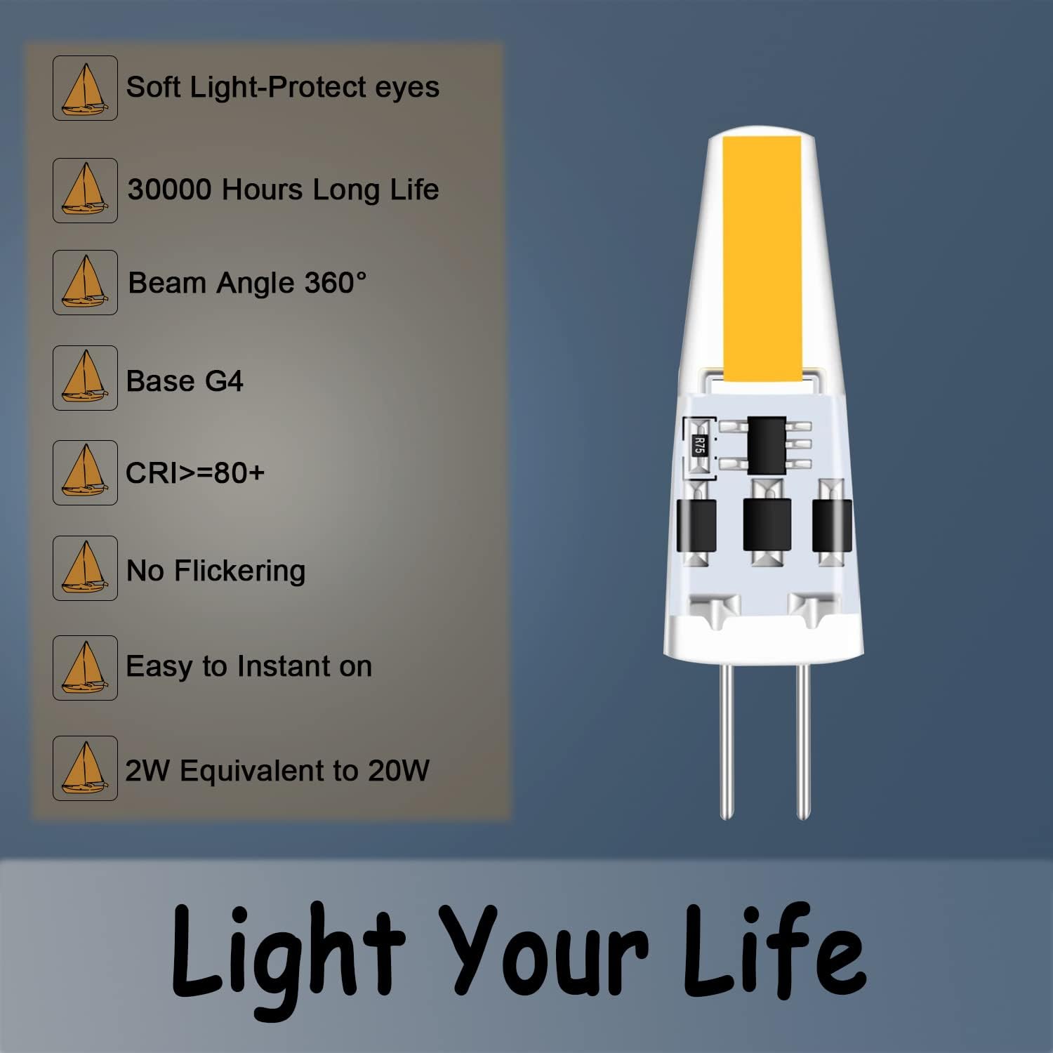 6 Pack G4 LED Bulbs 2W Warm White Energy Saving