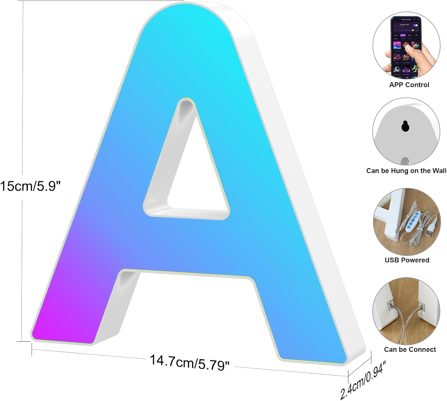RGB LED Letter Light A USB App Controlled