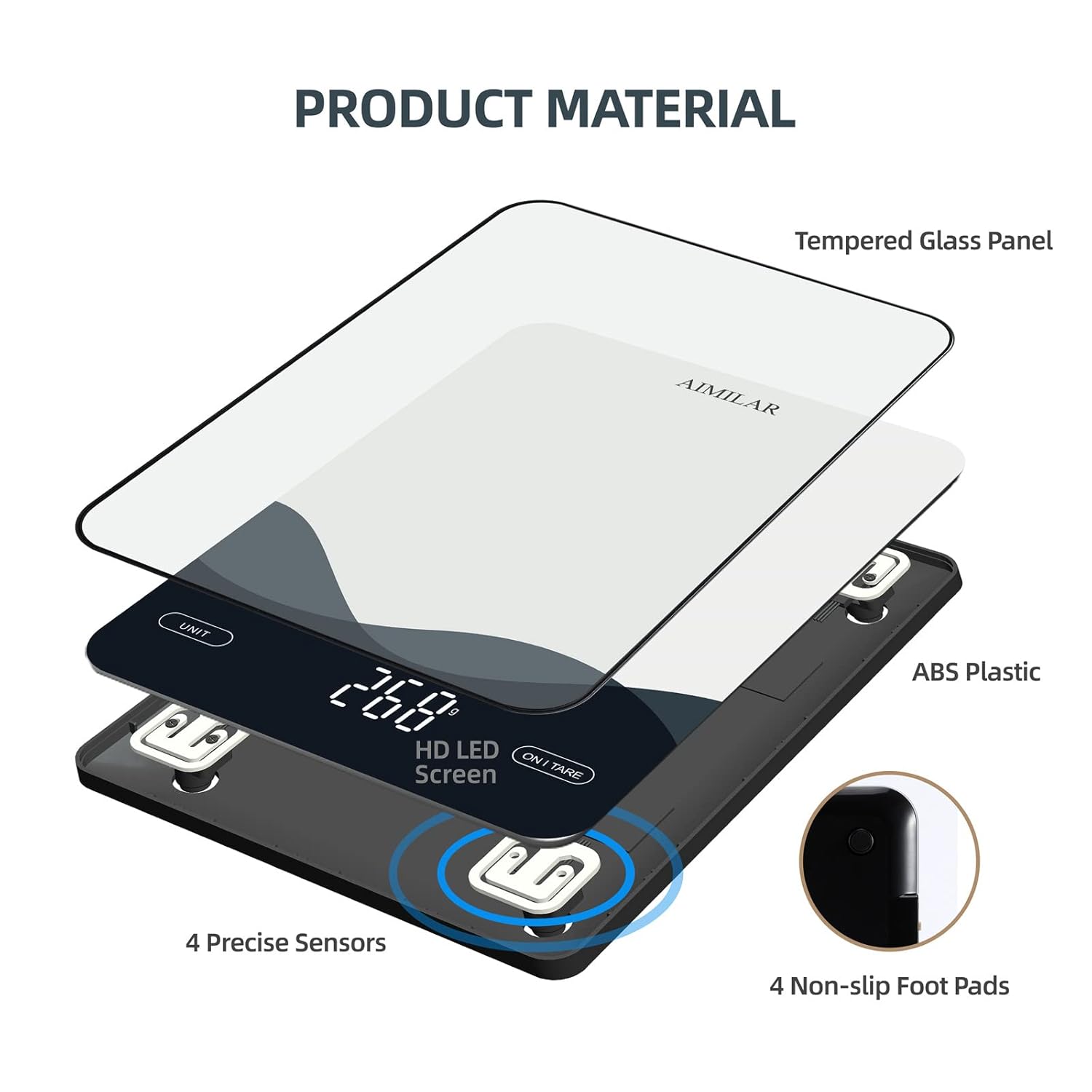 AIMILAR Rechargeable Digital Kitchen Scale, 22lb LED Display, Ounces & Grams