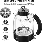 Glass Electric Kettle 1.5L – Fast Boil Tea Heater & Hot Water Boiler – Borosilicate Glass – Auto Shut-Off, Boil-Dry Protection – Black