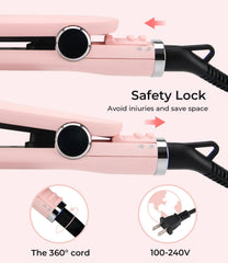 Titanium Hair Straightener with Floating Plates, 5 Heat Settings, Dual Voltage, Pink