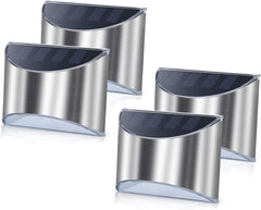 4 Pack Stainless Steel Security Solar Wall Lights - Outdoor Fence Post and Step Lights, Weatherproof with No Wiring Required