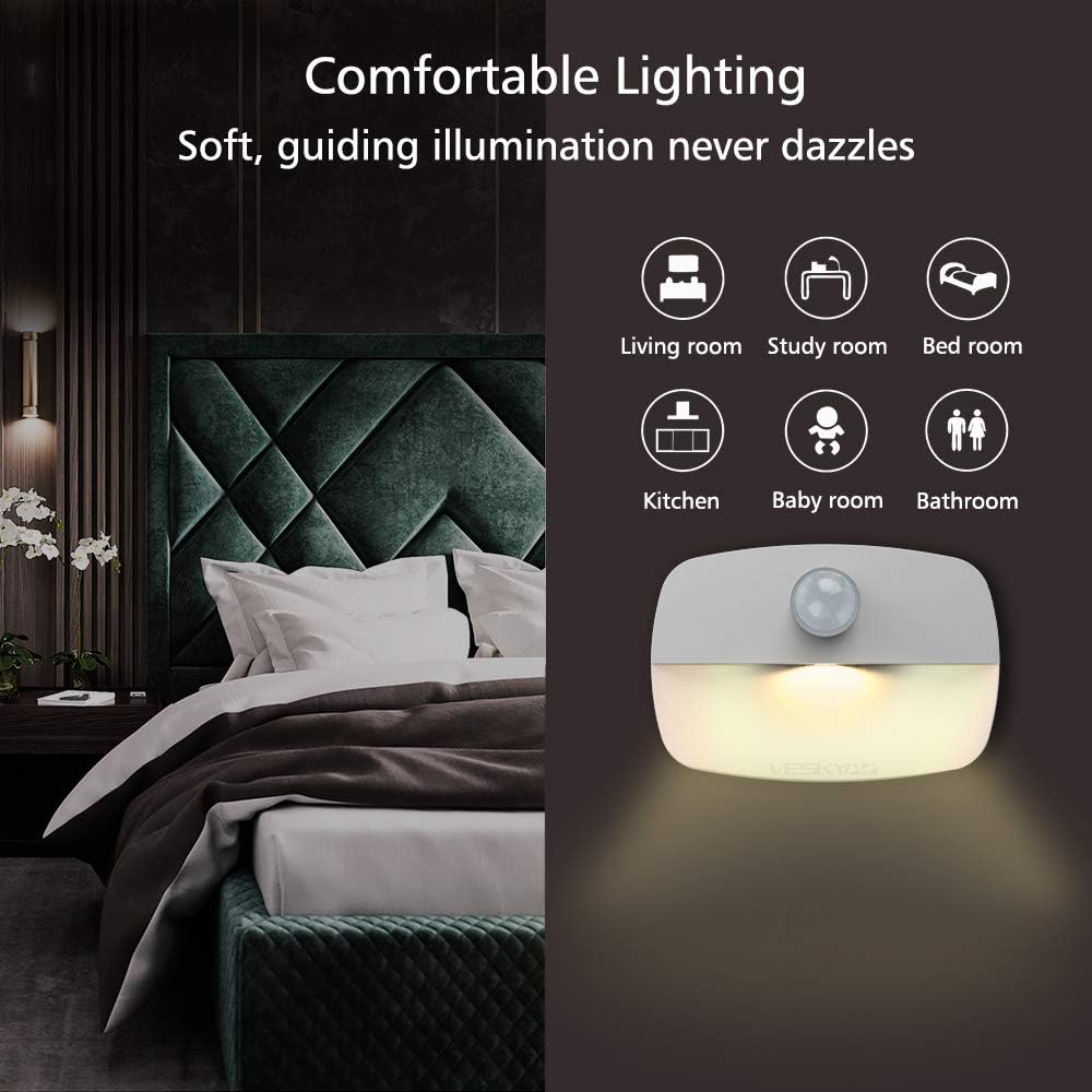 3 Pack Motion Sensor Night Lights Indoor Battery Operated LED Warm White