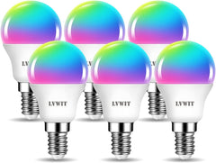 LVWIT E14 Smart Bulb, 4.9W 470Lm, Dimmable, Works with Alexa & Google Assistant, 2 Pack