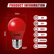 E27 LED Red Bulb 4W G45 Non-Dimmable, Pack of 2