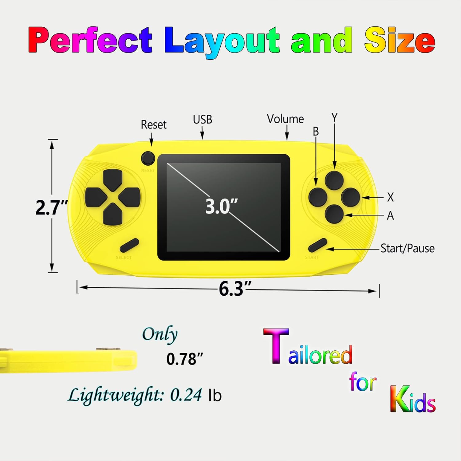 16 Bit HD Handheld Game Console – 100 Built-in Retro Games, 3.0" Screen, Gift for Kids