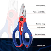 WORKPRO Electricians Scissors with Wire Stripper, 6-1/2 INCH(163MM), Multi-Function Stainless Steel Electricians Shears with Belt Clip Sheath