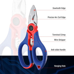 WORKPRO Electricians Scissors with Wire Stripper, 6-1/2 INCH(163MM), Multi-Function Stainless Steel Electricians Shears with Belt Clip Sheath
