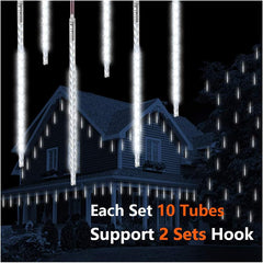 Meteor Shower Rain Lights—50cm, 10 Spiral Tubes with 540 LEDs, 3.15m Lit Length, Waterproof Snowfall Lights for Wedding, Christmas, and Garden Décor, Connects 2 Sets (White)