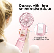 Handheld Fan, USB Rechargeable Mini Portable Fan, Personal Small Silent Hand Fan 4 Speeds with Mirror, Battery Operated Table Desk Fan for Office Outdoor Home Travel (Pink)