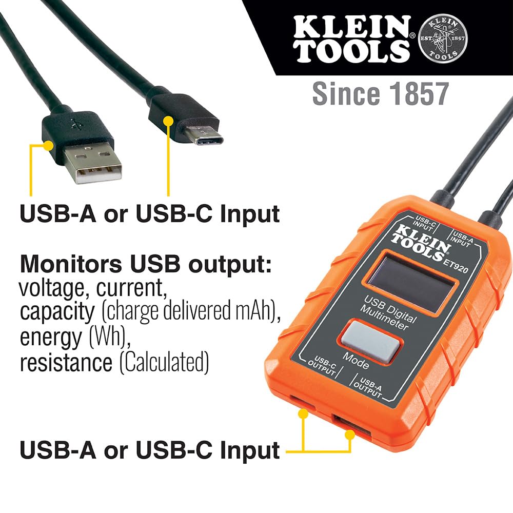 USB Power Meter USB-A & USB-C Voltage Current Tester