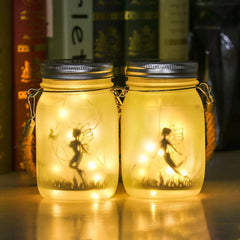 2-Pack Solar Fairy Lanterns - Frosted Glass Mason Jar, Waterproof Hanging Lanterns for Garden, Table Lamp, Indoor Use, Christmas Gifts