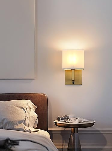 White Linen Wall Sconce - Set of 2 Fabric Wall Lights with Switch Design