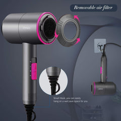 Professional Ionic Hair Dryer – 2 Speed, 3 Heat, Cool Shot with Diffuser & Nozzles