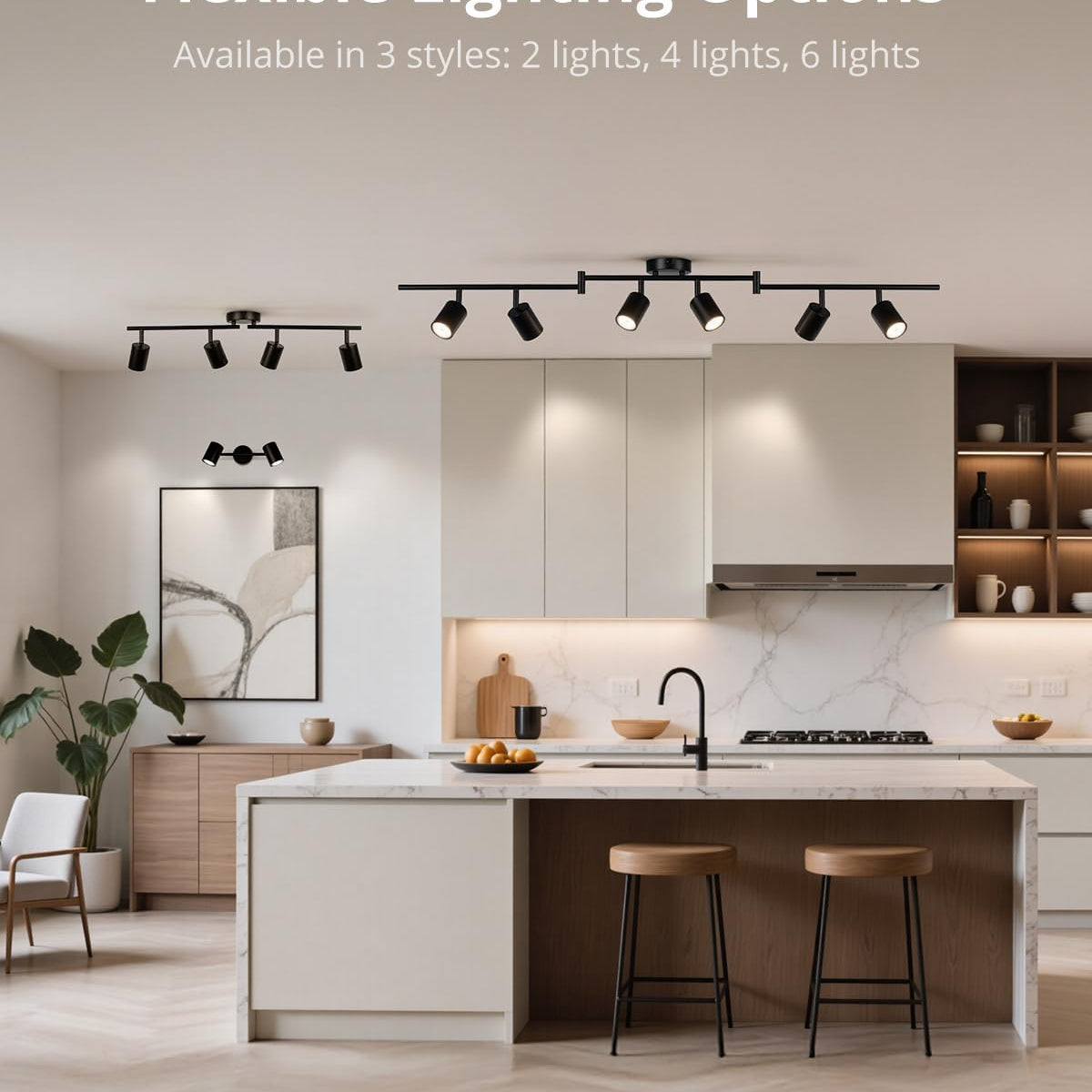 Black 2-Way Kitchen Ceiling Light with Adjustable GU10 Spotlights