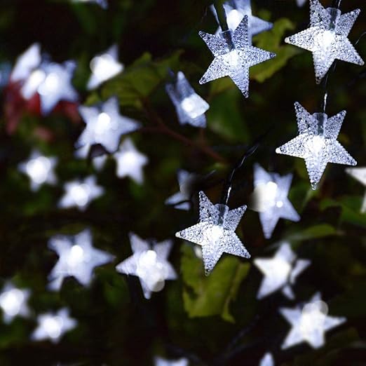 Solar Star String Lights, 23ft 50 LED, Warm White
