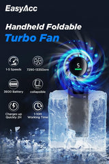 EasyAcc Portable Handheld Fan, 3 IN 1 Hand Fan, Turbo Fan Powerful 5 Speeds 4000 Battery Capacity 180°Foldable USB-C Rechargeable Personal Pocket Hand Held Fan for Travel/Outdoor/Home/Office