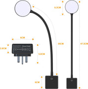 Plug-in LED Wall Light – 4W 350LM, Dimmable Gooseneck Bedside Reading Lamp with Touch Switch, 4000K Neutral White, Black Finish