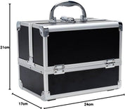 Makeup Vanity Travel Organizer Box with Mirror, Black Portable Beauty Cosmetic Case