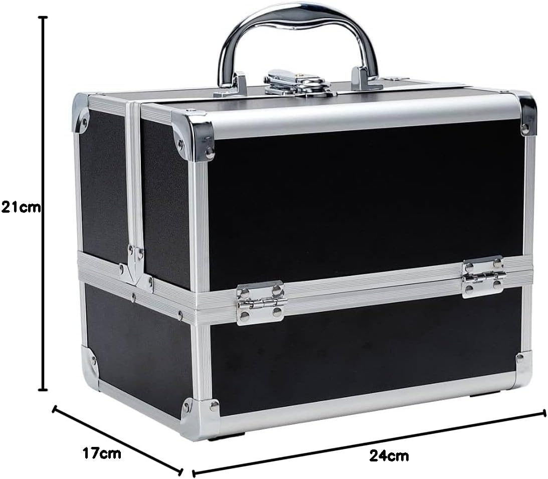 Makeup Vanity Travel Organizer Box with Mirror, Black Portable Beauty Cosmetic Case
