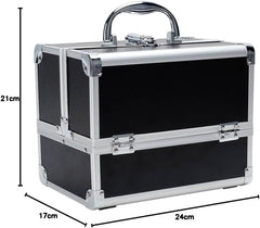 Makeup Vanity Travel Organizer Box with Mirror, Black Portable Beauty Cosmetic Case