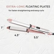 2-in-1 Titanium Ionic Hair Straightener & Curler, Fast Heating, Dual Voltage, Pink
