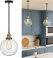 Vintage Pendant Light, 20cm Industrial Clear Glass Ceiling Hanging Fixture for Kitchen Island, Bedroom, Hallway