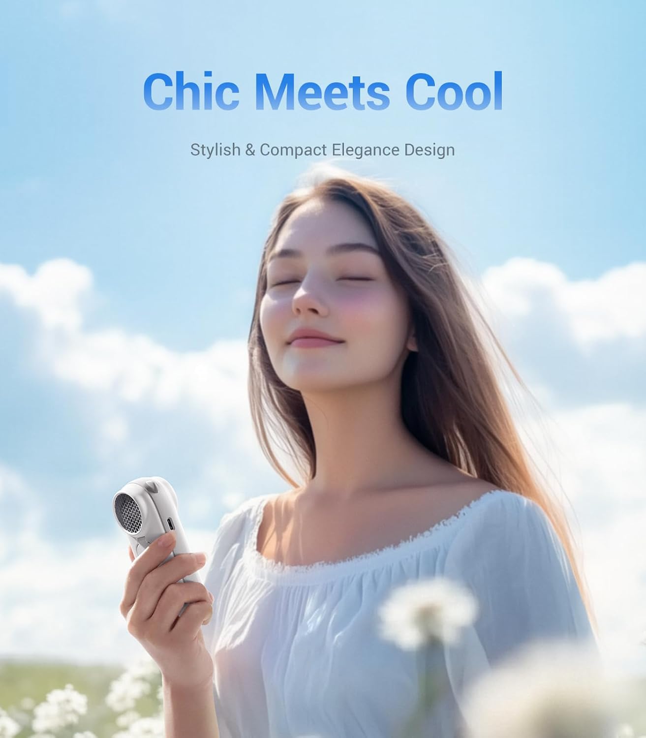 Diveblues Portable Handheld Turbo Fan, 4000mAh Rechargeable Pocket Hand Fan, Up to 16 Hours, Hand Fan with 5 Speeds Powerful Cooling for Travel/Summer/Outdoor/Lash/Purse