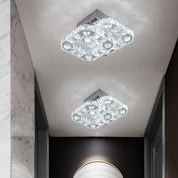 Crystal LED Ceiling Light Fixture, Square Flush Mount 3-Color Chandelier for Bedroom, Kitchen, Hallway