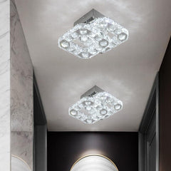 Crystal LED Ceiling Light Fixture, Square Flush Mount 3-Color Chandelier for Bedroom, Kitchen, Hallway