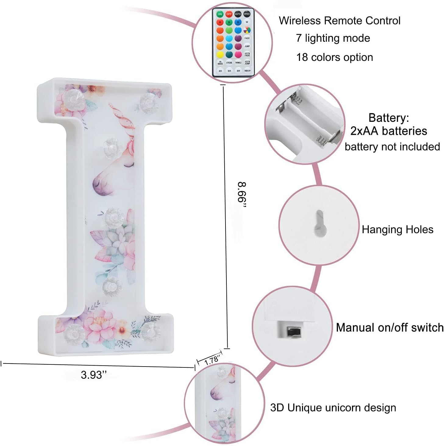 Unicorn LED Letter Light I Color Changing