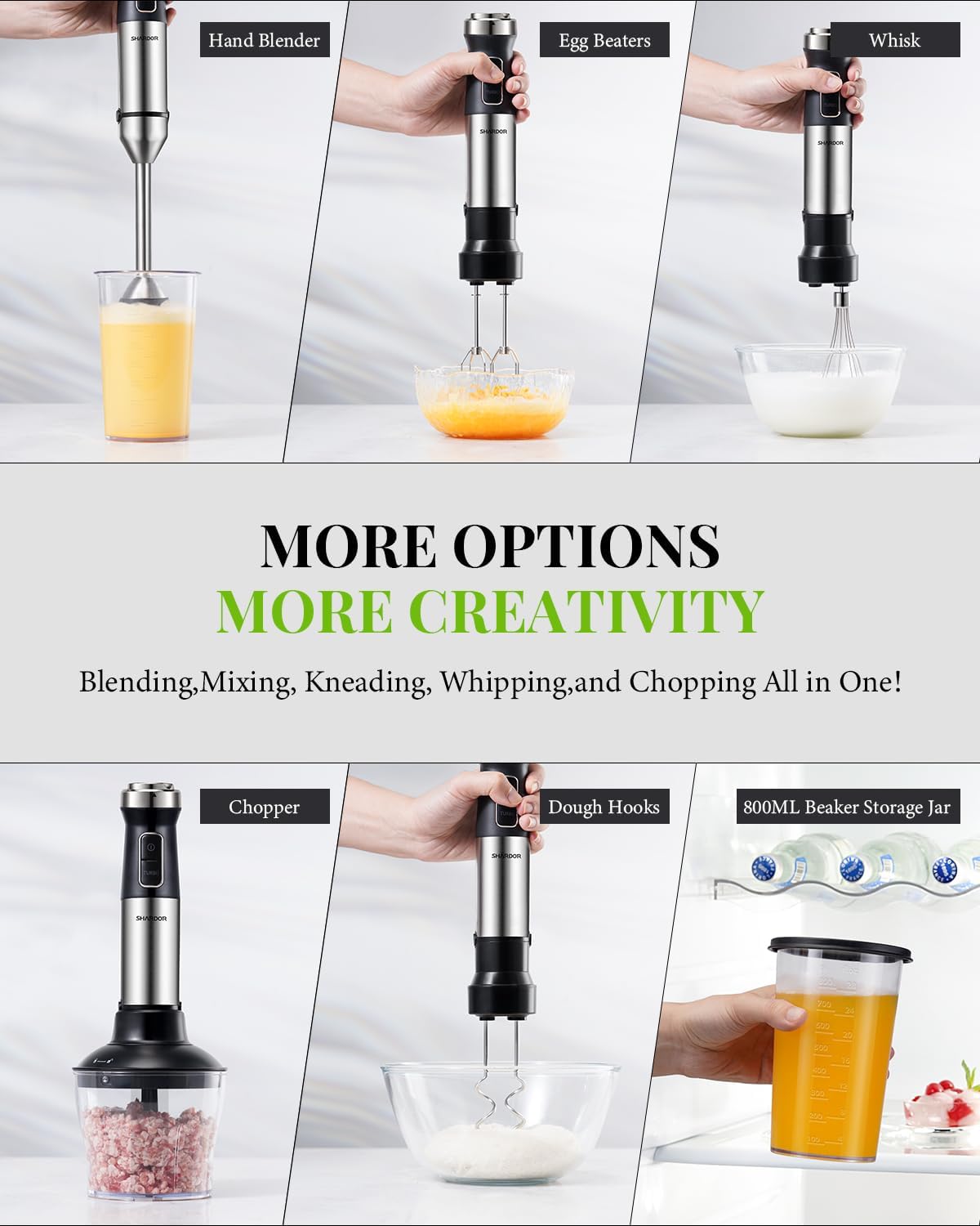 Hand Blender 1200W – 6-in-1 Stick Blender with Whisk, Chopper & Beaker