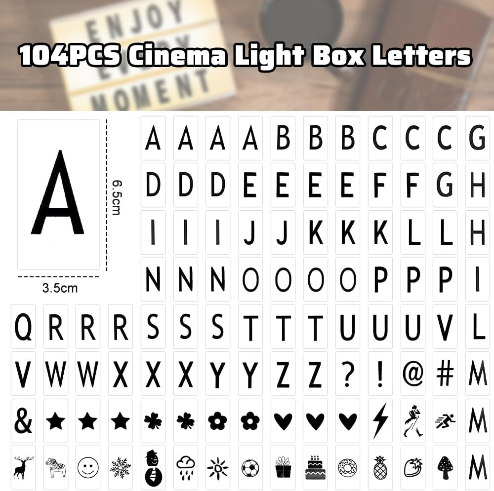 85pcs LED Cinema Light Box Letters, Numbers & Symbols 65x35mm