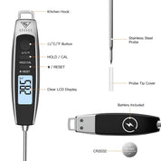 Instant Read Meat Thermometer with Backlight LCD - Silver