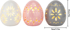 Set of 3 Ceramic Floral Carved Decorative Table Lamps, Battery Powered Cordless Mood Lanterns for Bedroom, Living Room, Weddings & Events (Egg Design)