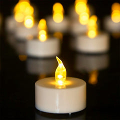 24-Pack LED Tea Lights – Warm Yellow, Battery Operated with 30+ Hours of Light, Ideal for Holiday Decor and Prayer