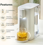 3L Instant Hot Water Dispenser – 6 Temp Settings (45–90°C), 5 Volume Options, Auto Clean, Child Lock, LED Night Light