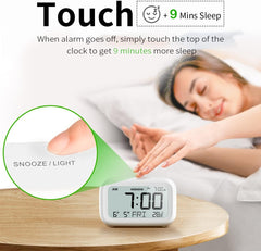 Battery Powered LCD Digital Alarm Clock – Adjustable Volume, Snooze & Weekend Mode