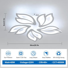 65W LED Ceiling Light 5850LM, 5-Light Modern Acrylic Flower Design, Cool White 6500K Fixture for Living Room, Bedroom, Kitchen