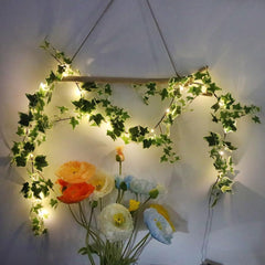 Garland Light Wall Hanging Vine String Lights – Greenery Leaves with Fake Foliage Plants for Party, Wedding, and Home Decoration (White)