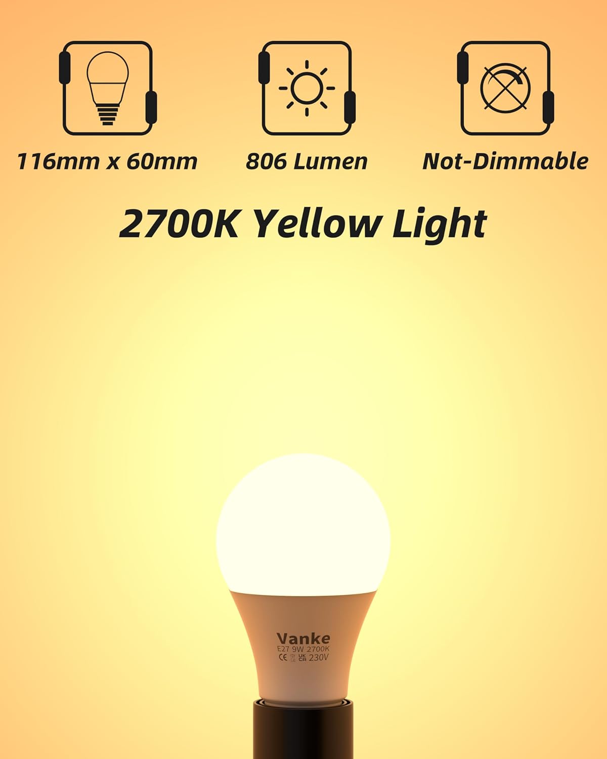 E27 LED Screw Bulb 9W 2700K Warm White Pack of 6