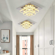Crystal LED Ceiling Light, Modern Square Flush Mount Chandelier with K9 Crystal and Stainless Steel Frame, Multicolor Ceiling Lamp for Living Room, Dining Room, Bedroom