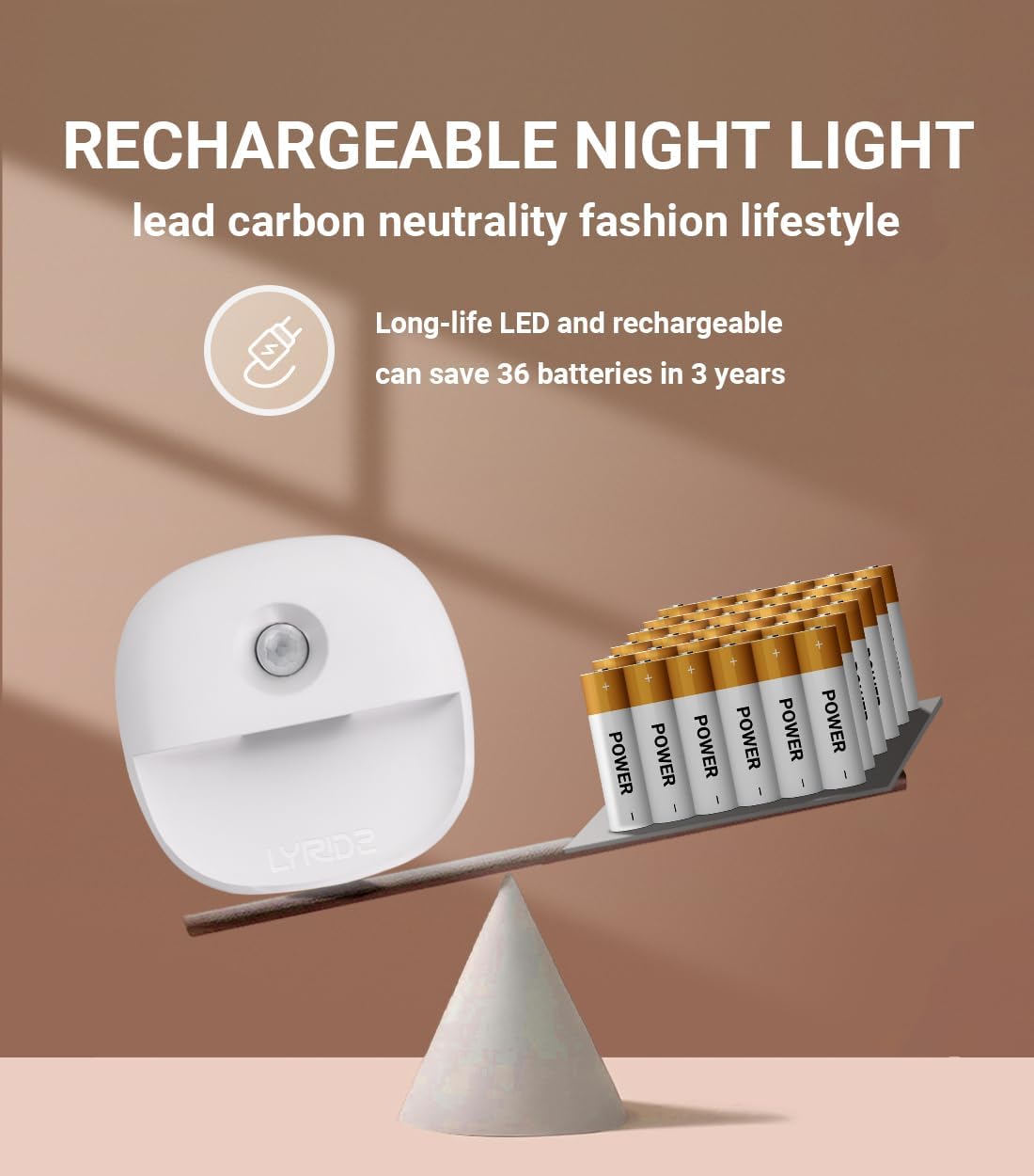 Motion Sensor Night Lights 3 Pack USB Rechargeable Indoor LED Lamps