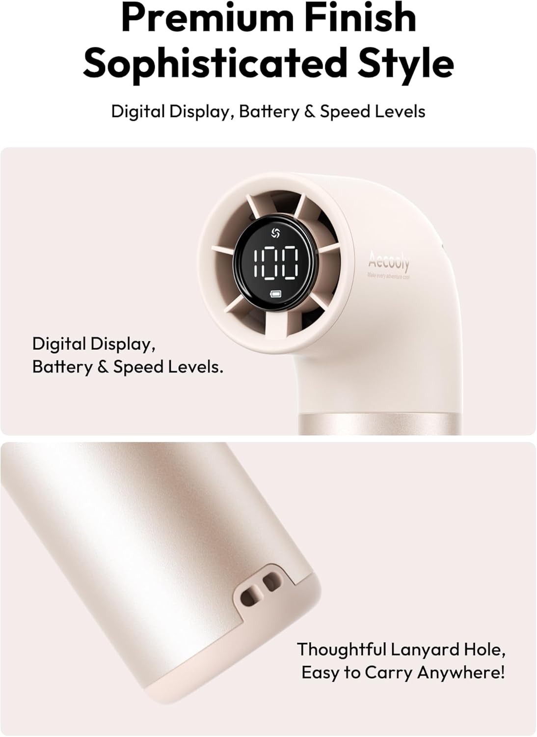 Aecooly Portable Handheld Fan, Powerful Turbo Mini Fan,15H Max Cooling Time,19000 RPM High Speed Aero Pro,6 Speeds Aluminum Case, Pocket Rechargeable Personal Small Travel GIfts for Women Men -Gold