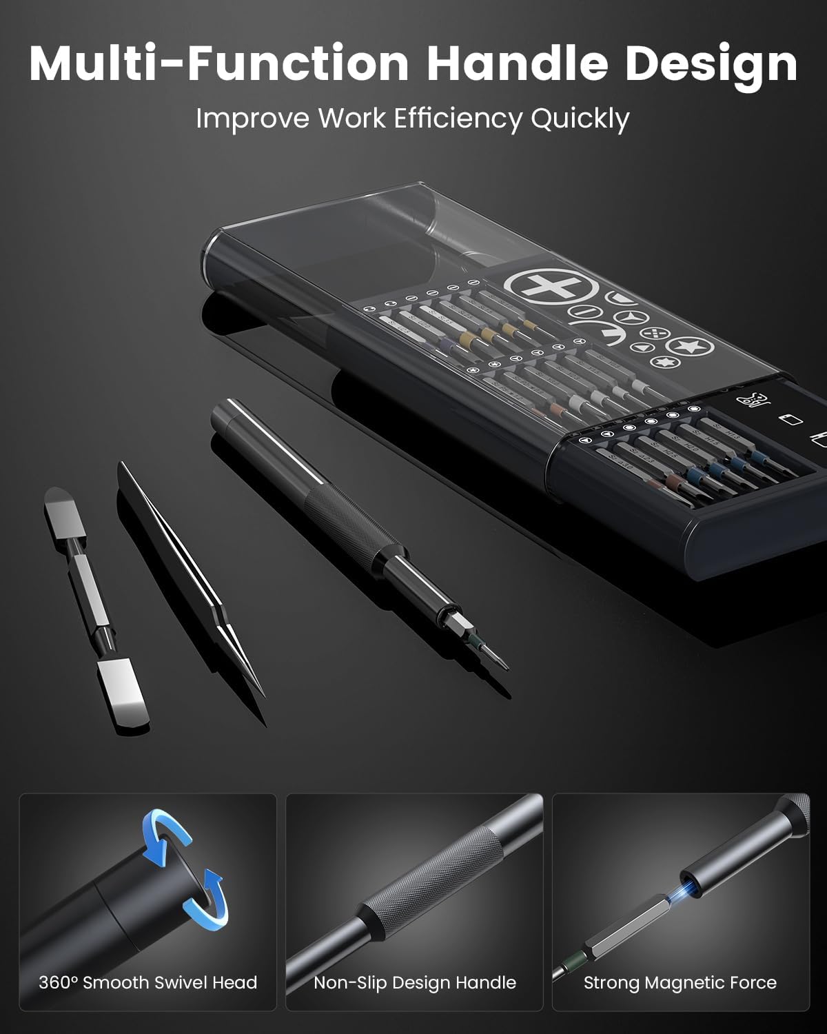 Precision Screwdriver Set, 39 in 1 Mini Screwdriver Set with S2-Steel Long Bits, Magnetic Repair Tool Kit for Laptop, Cell Phone, PC, MacBook, Ring Doorbell, PS5, PS4, Glasses, Watch, Xbox