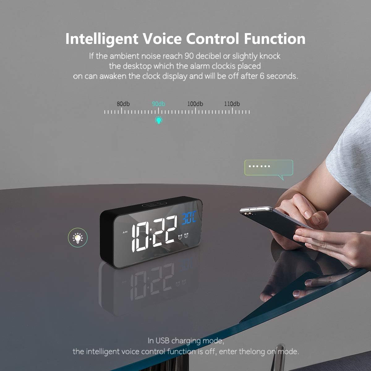 Digital Alarm Clock – Large LED Temperature Display, Dual Alarm, Snooze, USB, 10 Music