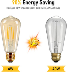 Two light bulbs with text highlighting energy savings and a 'vs' symbol.