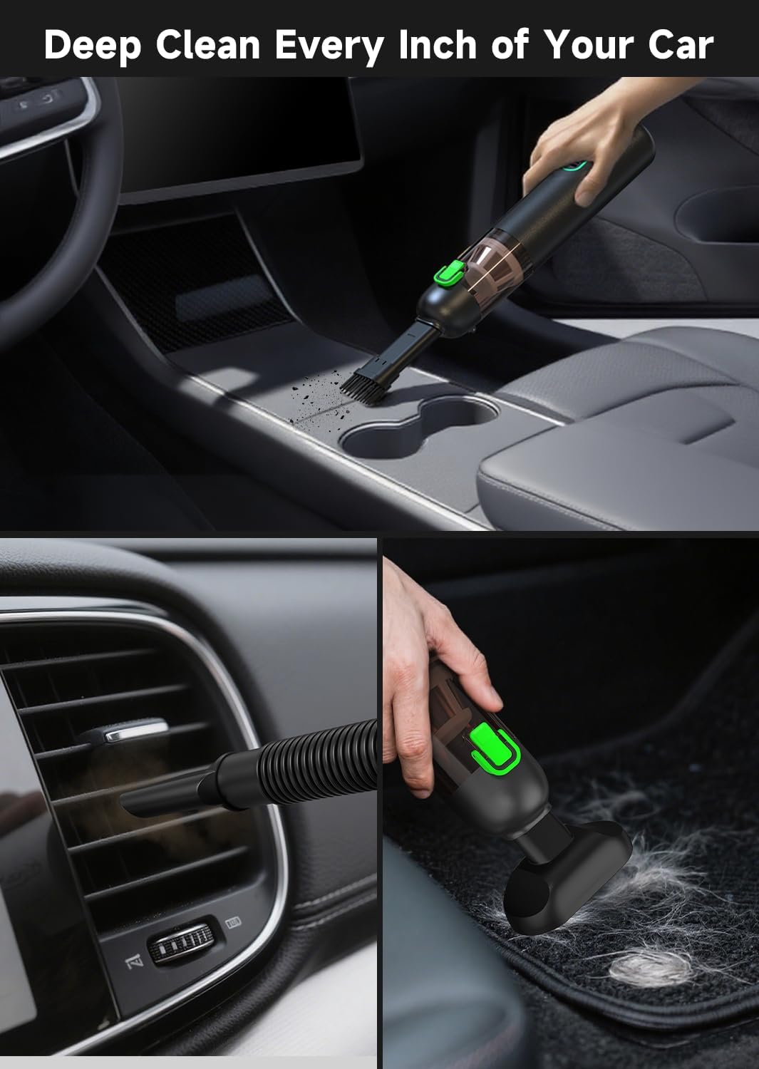 RapAir Handheld Vacuum Cleaner Black, 4-in-1 Cordless Mini Car Hoover
