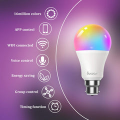 Avatar Controls Smart Bulb, Alexa Light Bulbs B22 Bayonet 9W RGBCW Colour Dimmable Works with Alexa/Google Home, No Hub Required(Updated 3000-6200K Warm and Cool White) [Energy Class F]
